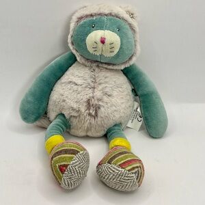 Moulin Roty Les Pachats Cat Green Gray Plush Kitty Stuffed Animal French 9”